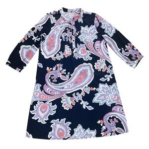 Gap Women's XS Navy Blue Paisley Pintuck Preppy Lightweight Relaxed Shift Dress